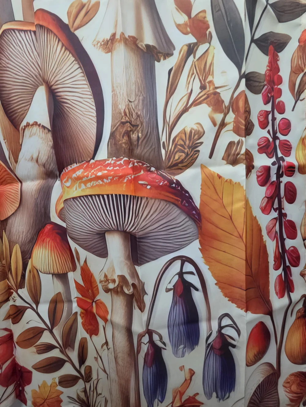 NWOT Autumn Mushroom Shower Curtain - Orange & Cream Foliage Design